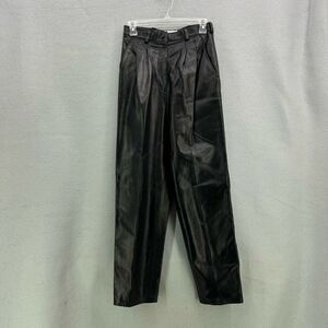 Vintage Vakko Womens Black Leather Straight Leg High Waisted Pants Size 8